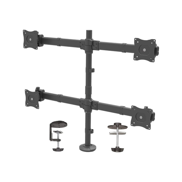 StarTech.com Desk Mount Quad Monitor Arm, Ergonomic VESA 4 Monitor Mount 2x2 up to 27", Articulating & Height Adjustable Pole Mount, Tilt/Swivel/Rotate LCD/LED Screen, Clamp/Grommet - Heavy-duty VESA Mount (ARMQUAD) - Mounting kit - adjustable arm - for 4 monitors - heavy duty steel - screen size: 13"-27" - desk-mountable