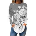 thumbnail image 2 of DPTALR Womens Round Neck Printing Fall Blouses Smocked Long Sleeve Shirts Tops, 2 of 5