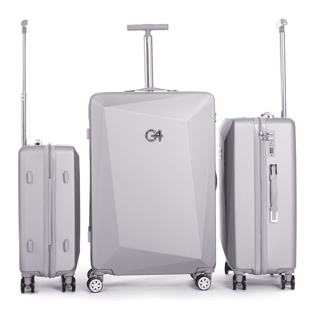 WINGOMART Ensemble de Bagages 3 Pcs avec construction Rigide Légère et durable en PC+ABS. Comprend des Valises Cabine de 20 Pouces, Moyennes de 24 Pouces et Grandes de 28 Pouces, Toutes Équipées de Roues Doubles Pivotantes pour une Mobilité Fluide et des Verrous Approuvés TSA pour un Voyage Sécuritaire. Présente une Finition Texturée pour Résister aux Égratignures et un Intérieur Organisé avec des Sangles Croisées Élastiques, des Compartiments Imperméables et un Grand Espace de Rangement. Idéal pour le Voyage, Présenté dans un design Argenté Élégant avec Poignées Télescopique Allongées