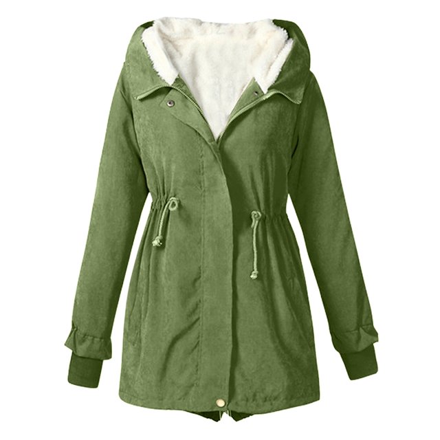 WEIYLL Womens Fleece Jackets Warm Solid Color Hooded Zipper Pockets Army Green Fall Tops Size 2XL