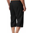 thumbnail image 3 of EOYWHK Mens Linen Capri Pants Summer Loose Fit Lightweight Sleep Shorts Elastic Waist Drawstring with Pockets, 3 of 6