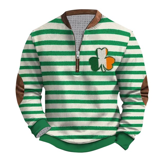 Penkiiy Haut Imprimé de la Saint-Patrick pour Homme, Demi-Fermeture Éclair, Haut à Manches Longues, Haut à Col Rond à Manches Longues, Chemise 5TG Multicolore