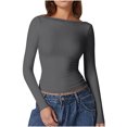 thumbnail image 1 of Dealovy Womens Long Sleeve Shirts Round Neck Slim Fitted Going out Tops Solid Color Basic Undershirts, 1 of 5