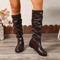 thumbnail image 2 of Bottes Hautes Plissées pour Femmes en Cuir Décontractées Hiver Automne Sans Talon au-Dessus du Genou Bottes Habillées Hautes pour Dames, 2 of 8