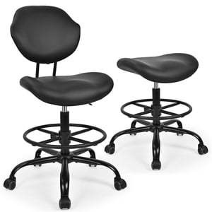 Chaise de rédaction avec support du dos, Tabouret roulant Tall Bureau avec repose-pieds, chaise de bureau en cuir faux, réglable en hauteur