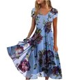 thumbnail image 2 of Jusqu'à 65 % de Rabais! Robes d'Été Mode pour Femmes 2024 Grande Taille pour Imprimé Floral Manches Courtes Robe à Col en V Robes Plissées Fluides, 2 of 5