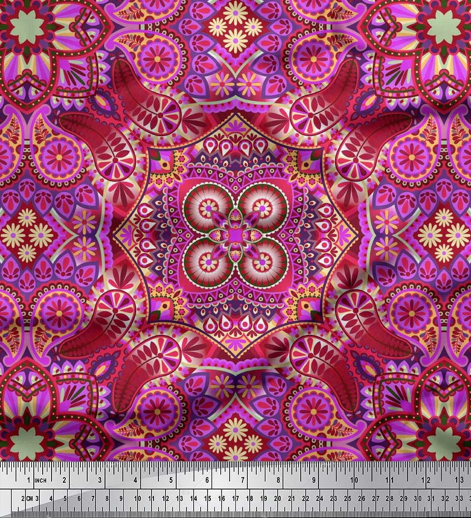 Soimoi Modal Satin Fabric Paisley & Mandala Decorative Print Fabric by The Yard 42 Inch Wide
