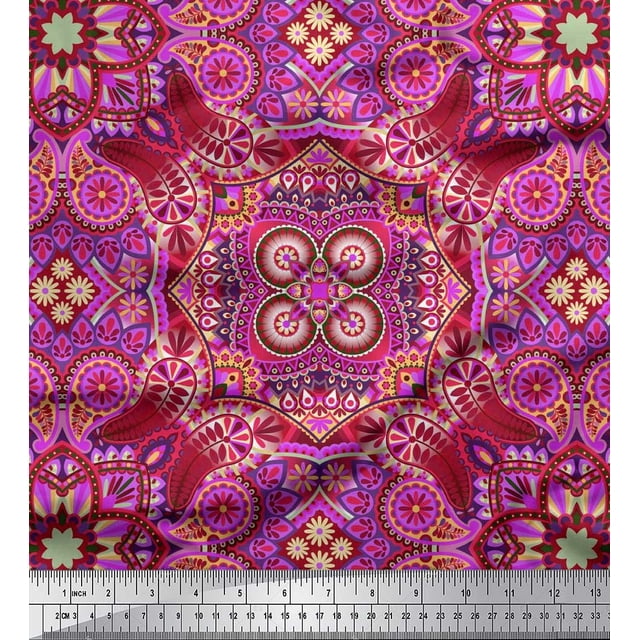 Soimoi Poly Georgette Fabric Paisley & Mandala Decorative Printed Fabric 1 Yard 52 Inch Wide