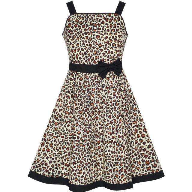 Girls Dress Brown Leopard Print Summer Beach Sundress 4-5 Years