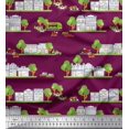 thumbnail image 1 of Soimoi Cotton Voile Fabric Vehicles,Tree & Shops Architectural Printed Fabric 1 Yard 42 Inch Wide, 1 of 3