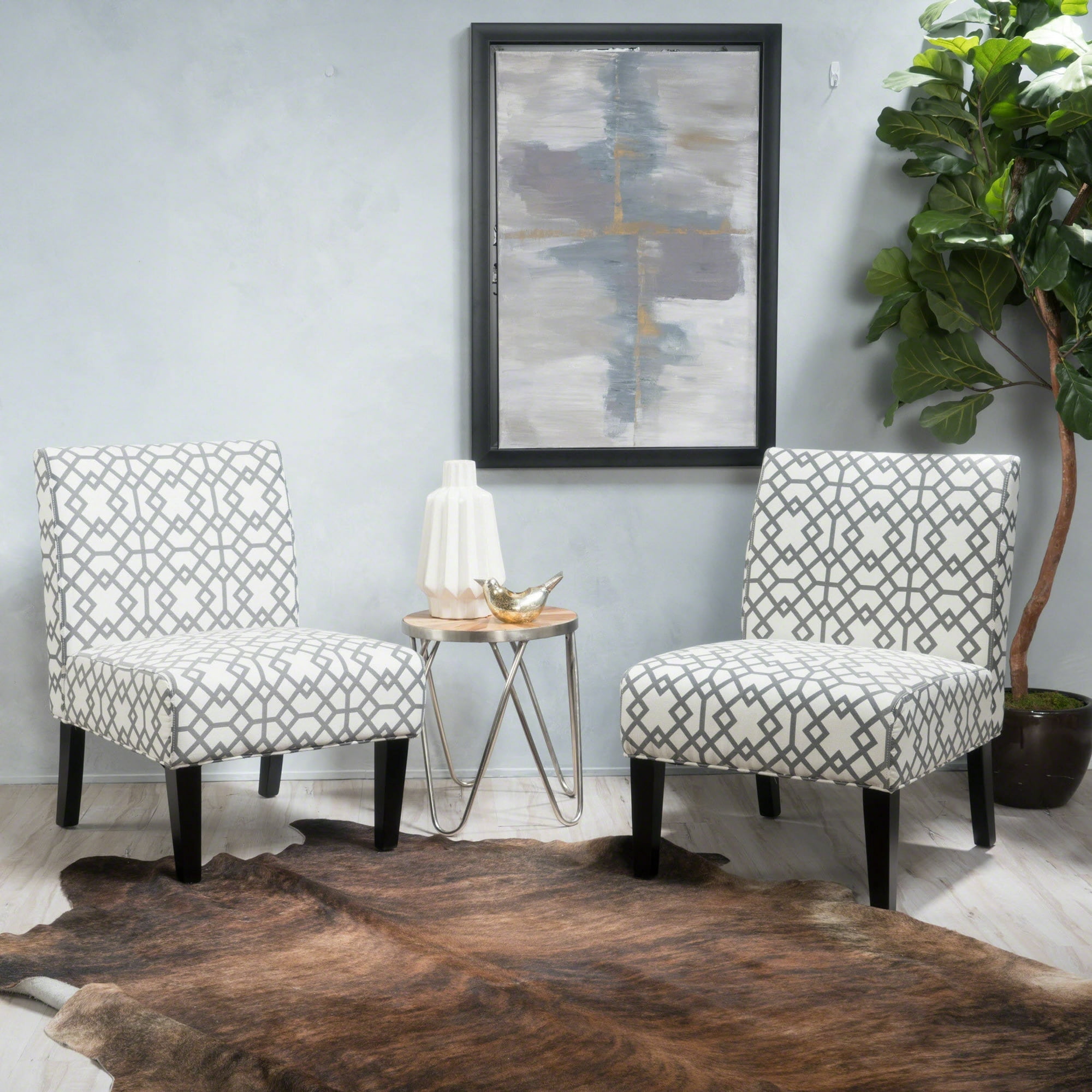 Fauteuil d'appoint contemporain Noble House, siège rembourré moelleux, gris et ivoire