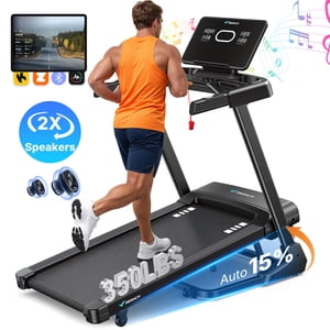 MERACH 3.5HP tapis roulant avec 15% Incline automatique, tapis pliant pour la maison avec haut-parleur Bluetooth, APP, 350 Capacités