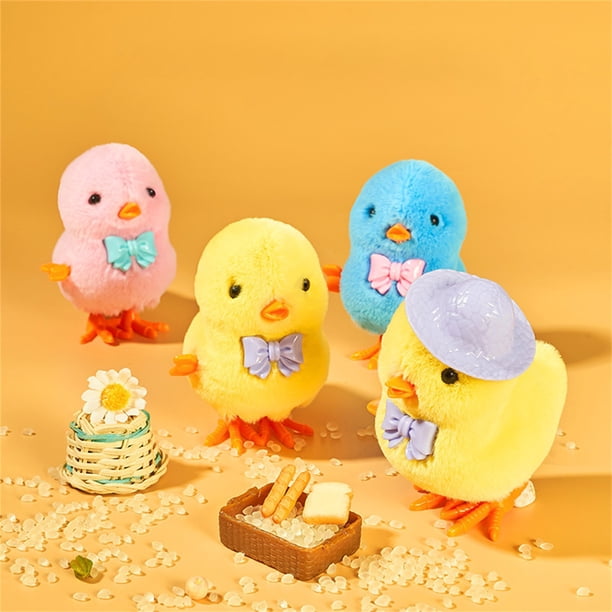 Ding Yongliang – 4 Poussins Sauteurs Mécaniques – Pâques – Peluche Douce – 10 Cm – Sans Piles