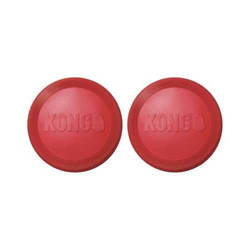 KONG Flyer Durable Rubber Flying Disc Dog Toy, Red, Large (2 Pack)