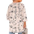 thumbnail image 4 of T-Shirt à Col Rond pour Femme Grande Taille, Découpes à l'Avant Manches Raglan Trois-Quarts, Blouse Décontractée Coupe Ample avec Imprimé Unique, Haut Respirant pour l'Été, Tenue Quotidienne, 4 of 6