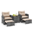 thumbnail image 2 of Costway 5 Piece Patio Rattan Furniture with 2 Ottomans & Tempered Glass Coffee Table Brown + Mix Gray, 2 of 10