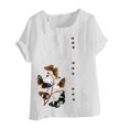 thumbnail image 4 of Pisexur Hauts pour Femmes en Coton et Lin Été Décontracté Imprimé Papillon Blouses Oversize Col Rond Tunique Ample Manches Courtes Hauts Chemises Grande Taille, 4 of 5