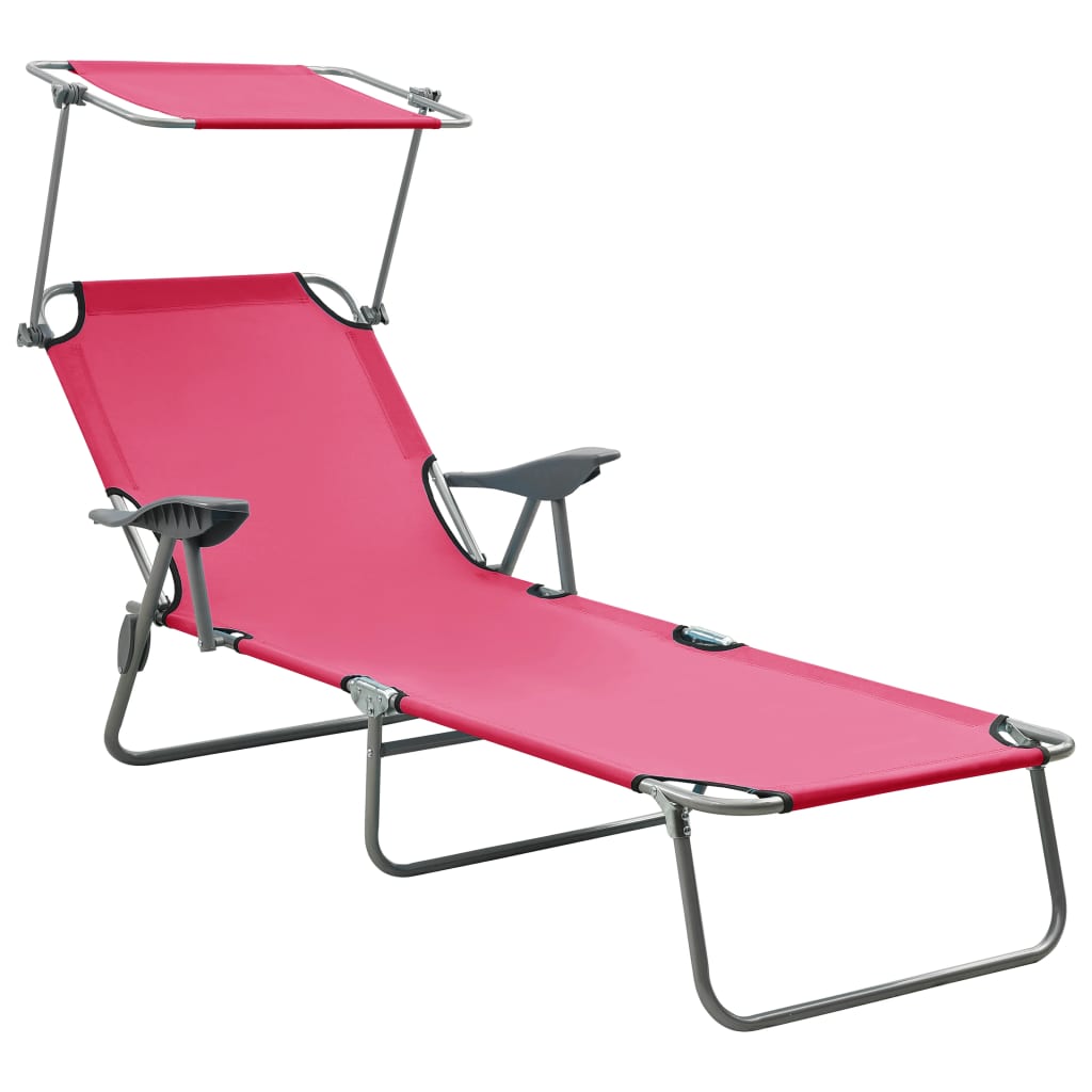 vidaXL Chaise Longue avec Auvent en Acier Rose