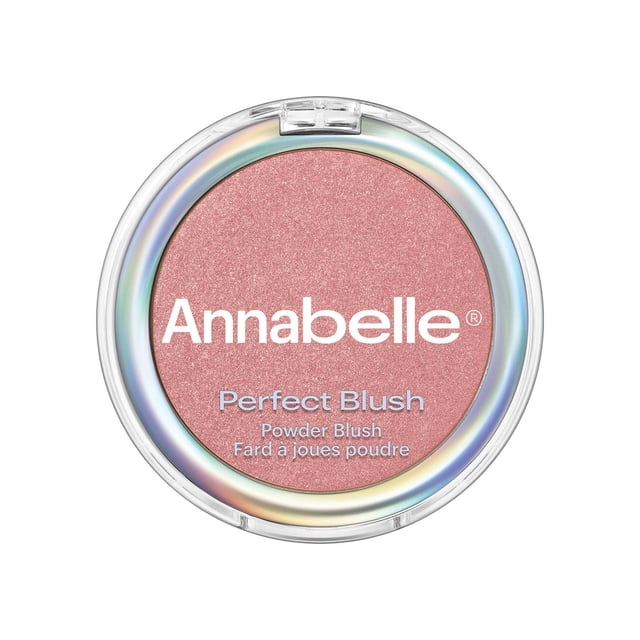 Annabelle Perfect Blush Poudre Sans Talc Blush en Rond compact avec Couvercle Transparent et Bord iridescent, Mettant en Valeur une Poudre Rose Douce à texture Lisse et Facile à Estomper, Idéal pour le Maquillage des Joues et Convient aux Peaux Sensibles, Hypoallergénique et Végane.