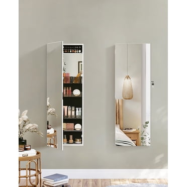 SONGMICS Armoire à Bijoux avec Miroir Intégré, Organisateur de Rangement Mural Ou de Porte, Blanc