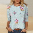 thumbnail image 2 of Pompotops T-shirt Ample Imprimé pour Femme Blouse à Manches 3/4 Col Rond Hauts Décontractés Liquidation, 2 of 5