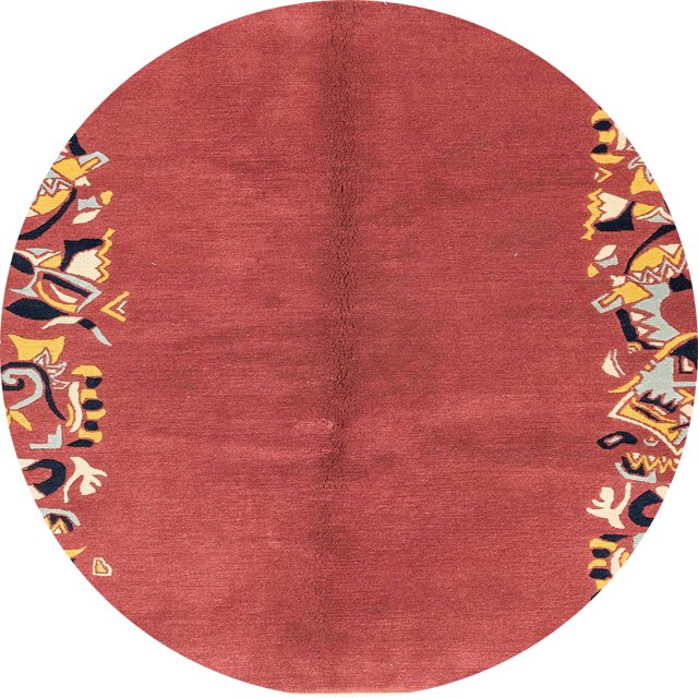 Ahgly Company Indoor Round Abstract Red Abstract Area Rugs, 4' Round