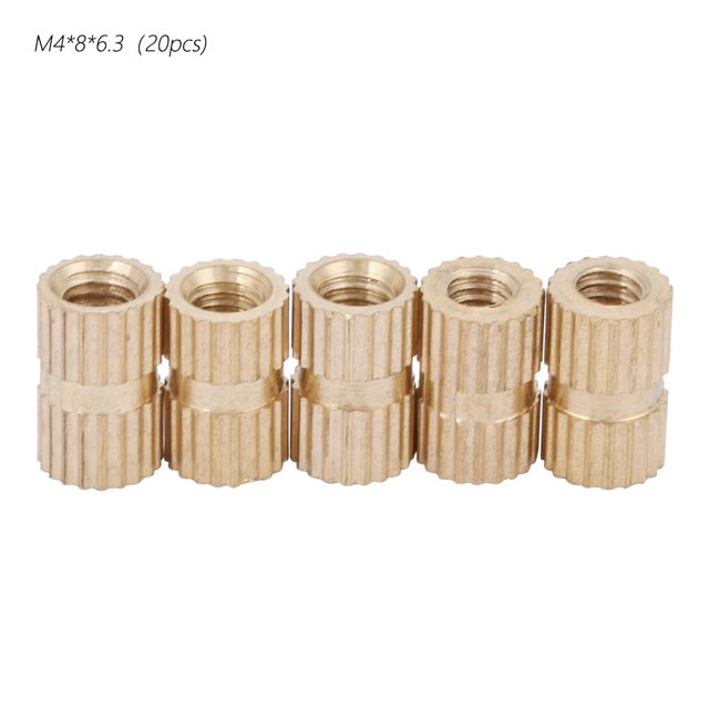 M4 Brass Cylinder Knurled Round Molded in Insert Embedded Nuts (M4*8*6.3; 20pcs)