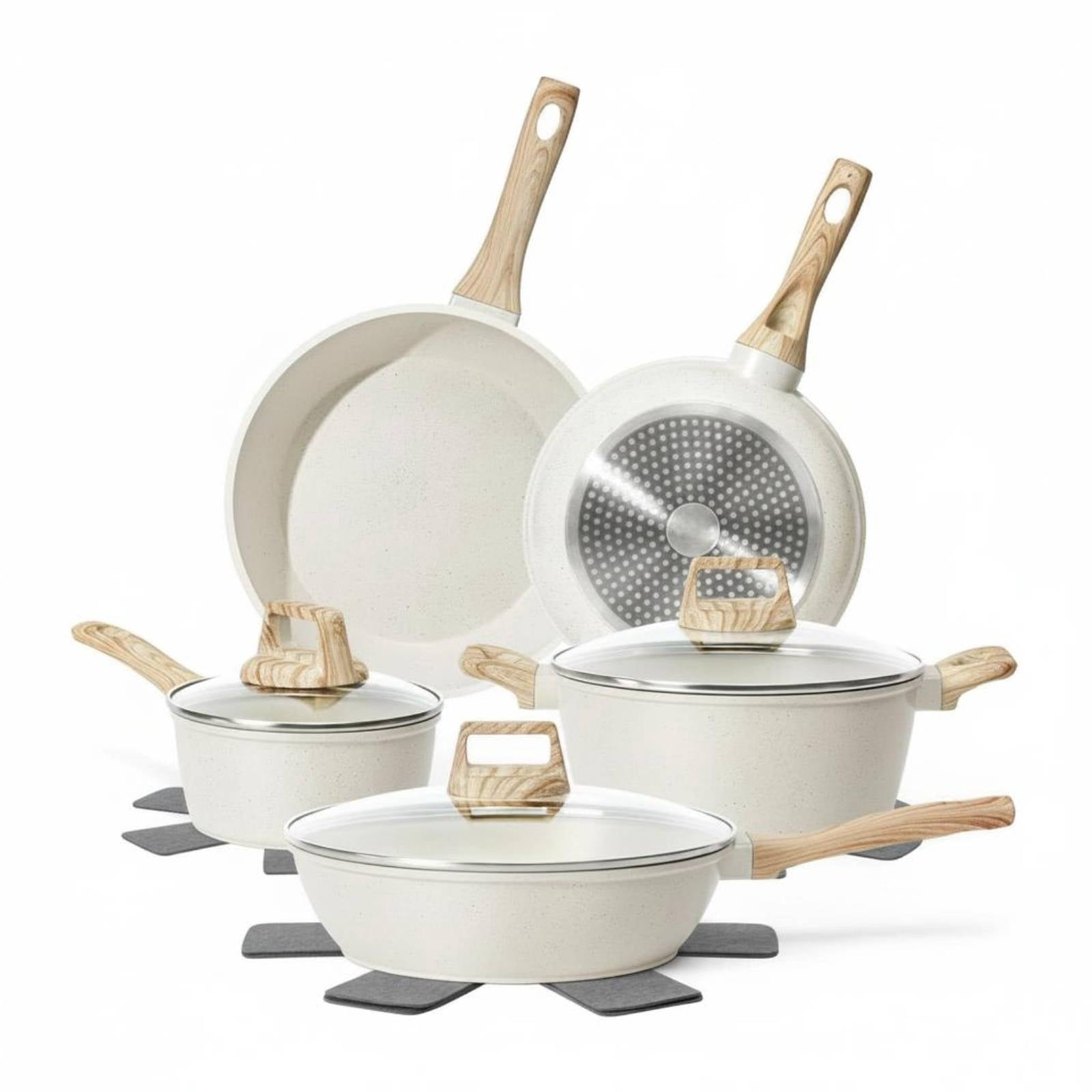 kowaku 17 Pieces Nonstick Pot and Pan Set Easy to Clean Nonstick Cookware Set Long-Lasting Kitchenware for Stovetop, Kitchen, White, 12-piece SET