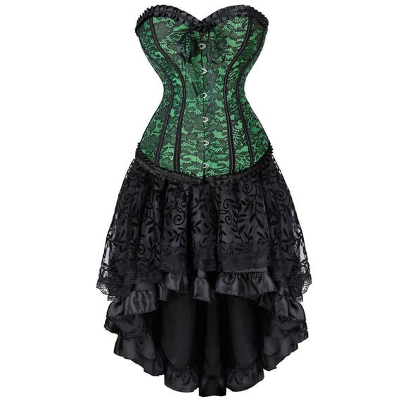 Pisexur Court Dress Women's Lace Bow Tie Color Retro Medieval Ball Patchwork Puffy Skirt Set Women Shapewear