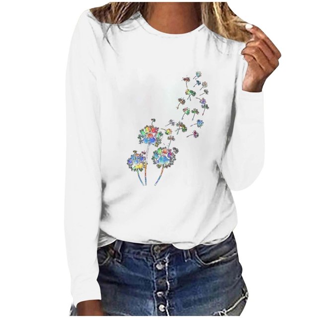 Pisexur Hauts pour Femmes Mode d'Automne T-Shirt à Imprimé Graphique Amusant Col Rond Manches Longues Chemises pour Femmes Chic Décontracté Hauts de Sortie Confort Polyvalent Blouses Légères