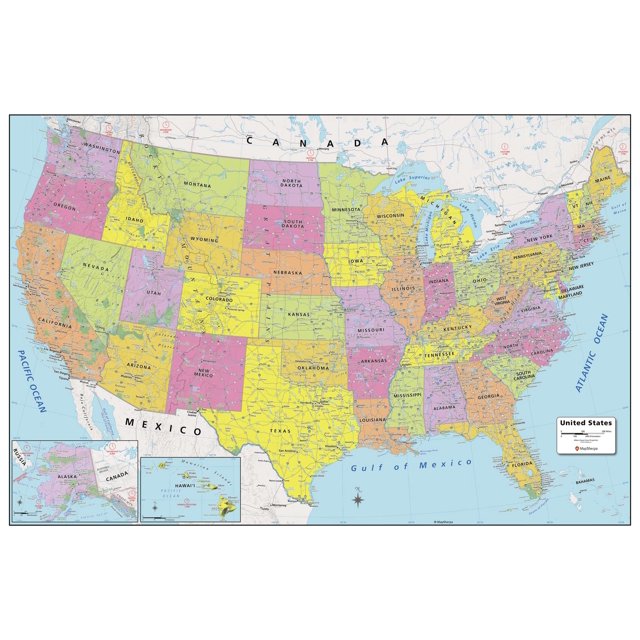 MapSherpa: USA Political Wall Map - Large - 48 x 32 inch Poster - Front Lamination