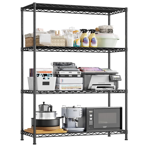 Exenoray 4-Tier Heavy Duty Storage Shelving Unit, Mid-Height Metal Wire Shelf Rack for Kitchen, Living Room & Garage, 35.6" W x 16" D x 54" H, Black