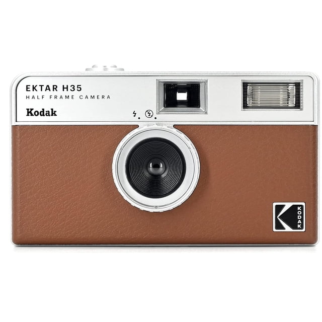 Kodak EKTAR H35 Appareil Photo à Demi-Cadre Brun, Doté d'Un design compact et Léger avec un flash Intégré. Cet Appareil Photo Réutilisable 35 mm Est Sans Mise au Point et Facile à Utiliser, Idéal pour les Débutants et les Passionnés de Photographie Analogique. la Vue avant Met en Valeur l'Objectif, le flash et la Marque Kodak. le Film et la Pile AAA Ne Sont Pas Inclus.