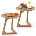 thumbnail image 1 of Costway 2 PCS Teak Wood Side Table Round Sofa End Table with Slatted Tabletop Nightstand, 1 of 10