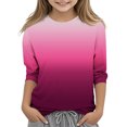 thumbnail image 2 of 2025 T-Shirts Décontractés à Manches 3/4 pour Filles, Col Rond, Hauts d'Été, Blouses d'Automne, Pull-Over, Rose Vif, 2 of 6