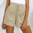 thumbnail image 1 of CEHVOM Womens Drawstring Cotton And Linen Elastic Waist Pocket Solid Shorts Pants, 1 of 4