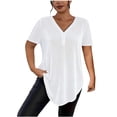 thumbnail image 2 of Neewe Plus Size Tops for Women Summer V Neck Short Sleeve Tee Shirts Button Casual Loose Fit Blouse Multiple Color Options, 2 of 5