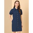 thumbnail image 2 of INSPIRE CHIC Robe-Chemise Boutonnée pour Femme à Col, Manches Courtes, Style Safari, avec Poches et Ceinture, 2 of 6