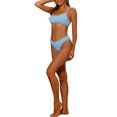 thumbnail image 4 of Women's 2 Piece Ribbed Bikini Sets, Adjustable Spaghetti Straps Sports Swimwear Bathing Suits Light Blue L, 4 of 5