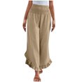 thumbnail image 1 of Lenpel Wide Leg Pants for Women Elastic High Waisted Solid Color Cropped Ruffle Hem Palazzo Pants Casual Loose Trousers, 1 of 7