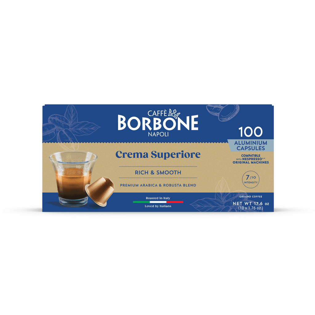 Caffe Borbone capsules (compatible with Nespresso® OriginalLine machines) - Crema Superiore aluminum pods - 100-pack / 10 packs of 10 - (Intensity 7/10)