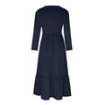 thumbnail image 4 of cfhntfmh Robes Maxi pour Femmes Décontractées d'Automne à Col Rond à Manches Longues Robe Fluide Mode Plissée à Étages Robe Trapèze avec Poches, 4 of 4