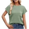 thumbnail image 1 of Timegard Womens Tops Cap Sleeve Knitted Round Neck T Shirts Casual Solid Color Top with Pocket, 1 of 7