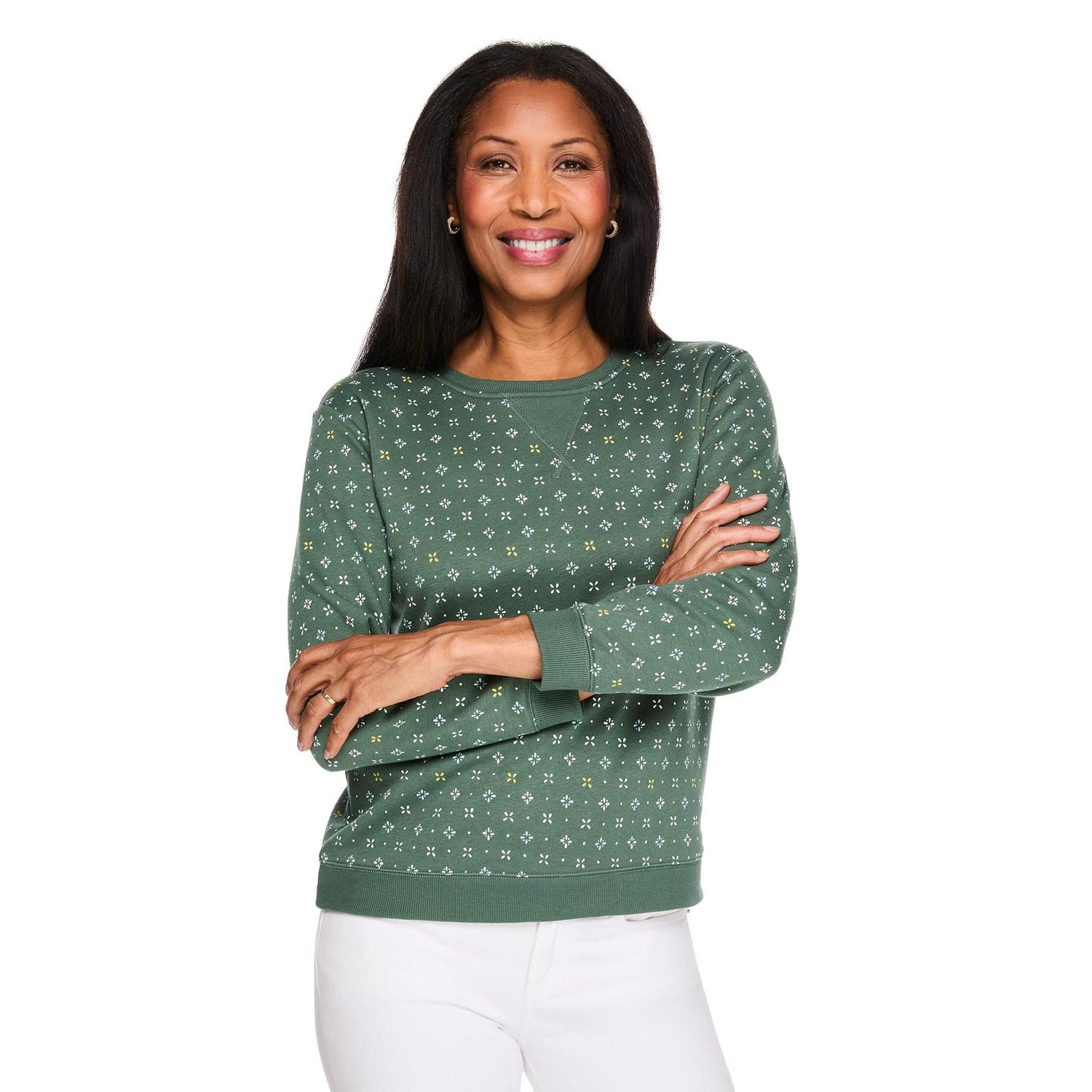 Coton ouaté imprimé à encolure ras du cou Karen Scott pour femmes