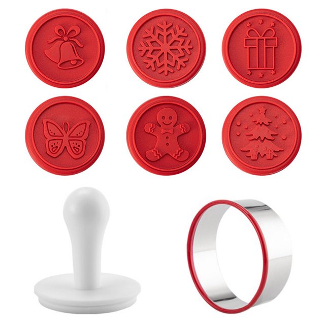 MasteelfCA 1 Set Christmas Cookie Seal Hand Press DIY Baking Molds Biscuit Cutters
