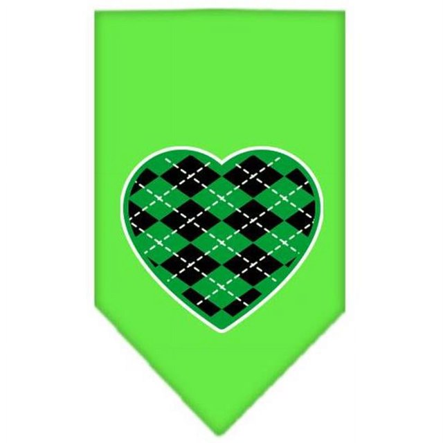 Argyle Heart Green Screen Print Bandana Lime Green Small