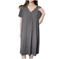 thumbnail image 1 of Timegard Chemises de Nuit pour Femmes Col en V Froncé Mi-Longue Robe de Maison avec Soutien-Gorge Intégré Pyjamas Vêtements de Détente, 1 of 5