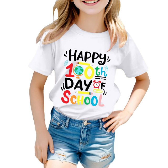 FhsagQ le 7 Juillet Garçon et Fille Mode Décontractée Imprimé Col Rond Ample T-Shirt à Manches Courtes Haut Filles T-Shirts de Printemps Taille 6 Moins de 10 Chandails de Pâques pour Fille Taille 10-12 Jupe et Haut Blanc 3-4 Ans