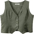 thumbnail image 1 of CHOK Womens Pure Linen Sleeveless Button Down V Neck Crop Top Summer Vest Waistcoat, 1 of 6