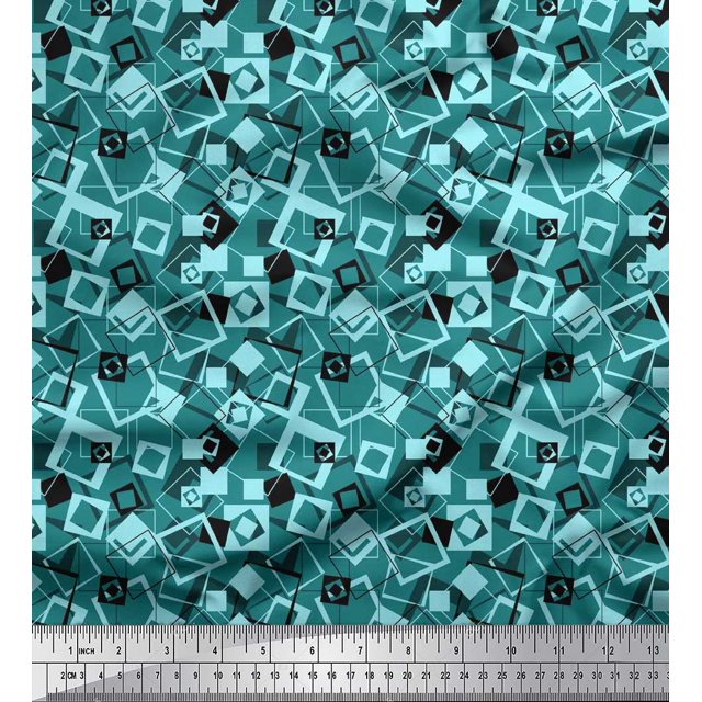 Soimoi Rayon Fabric Square Geometric Printed Craft Fabric by The Yard 56 Inch Wide